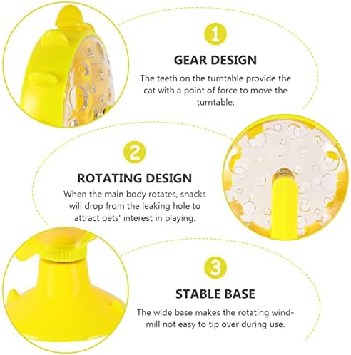 DOITOOL Windmill Cat Toy Cat Treat Dispenser Toy Interactive Cat Toy Slow Feeder Dog Food Dispenser Pet Treat Feeder 360 Degree Rotating Windmill Toys with Suction Cup, Yellow