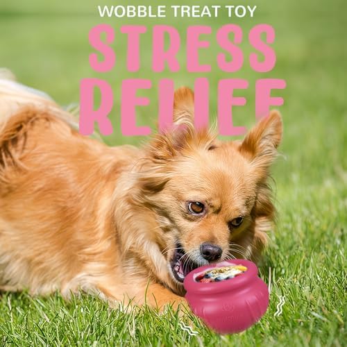 Wobbly Dog Enrichment Lick Toy, Stuffable Frozen Lick Bowl to Keep Dogs Busy, Long-Lasting Interactive Treat Dispensing Dog Toy, Silicone Fetch Catch Chew Toy(Rose,M)