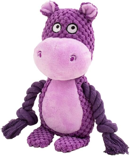 Plush Hippo Dog Toy with Squeaker and Crinkle Paper for Puppies