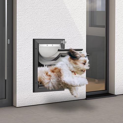 [Petoasis] 3-Flaps Heavy-Duty Dog Door for Wall,Rustproof Aluminum Frame | Energy-Efficient,Thick Flaps Block Wind Snow Rain Intrusion in Extreme Weather (Black, XLarge for Wall)