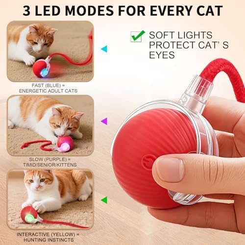 Automatic Interactive Cat Toy Ball with Dual Tail, Red