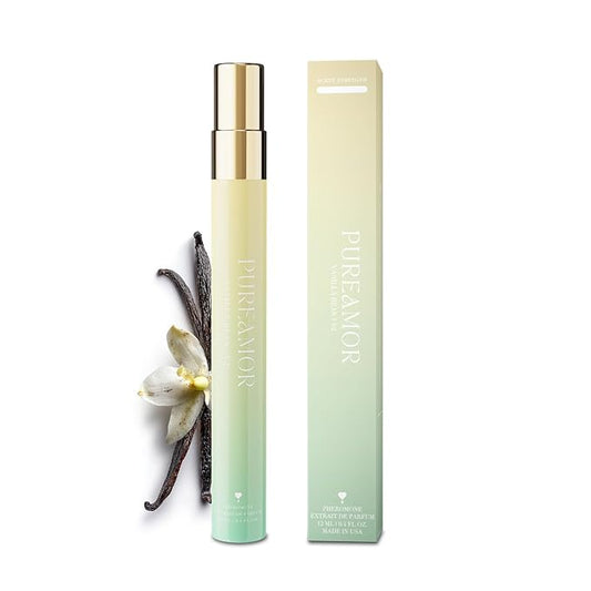 PUREAMOR Pheromone Perfume for Women, Vanilla Bean Extrait de Parfum – Warm Gourmand Scent with Vanilla, Brown Sugar & Tonka Bean, Long Lasting Fragrance, 0.4 oz / 12 ml Travel Size