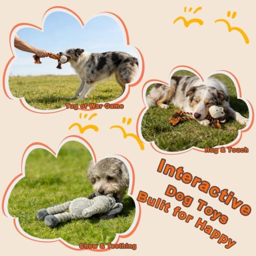 Monkey Rope Dog Toy, Plush Elephant Squeaky Dog Toy, 2 Pack