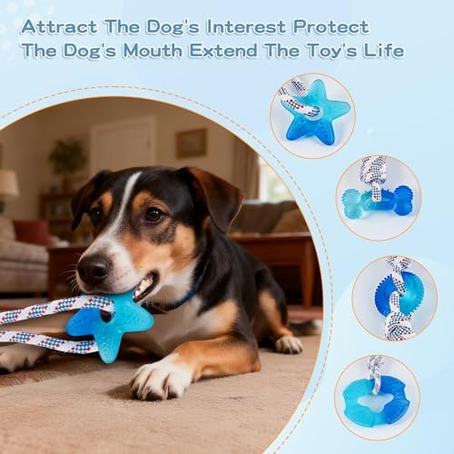 Dog Chew Toys for Aggressive Chewers, Multiple Textures & Rope, ndestructible Tough Durable Interactive Dog Toys, Puppy Chew Toys for Teething， Blue Five-Pointed Star
