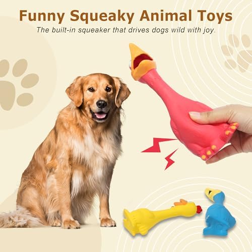 Dog Squeaky Toys 3 Pcs Rubber Chicken Dog Toy, Squeaking Fun Chew Toy for Dogs Indoor and Outdoor Interactive Toys for Medium and Large Breeds 7.9 inch