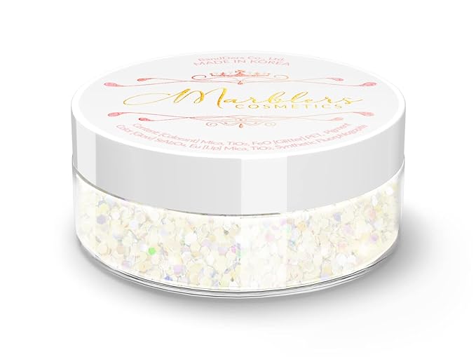 MARBLERS Mermaid Shaped Face & Body Glitter [White] 0.18oz (5g) | Chunky | Chopped | Flake | Non-Toxic | Vegan | Cruelty-Free | Festival, Rave & Party Makeup | Eye, Hair, Nail Polish, Eyeshadow