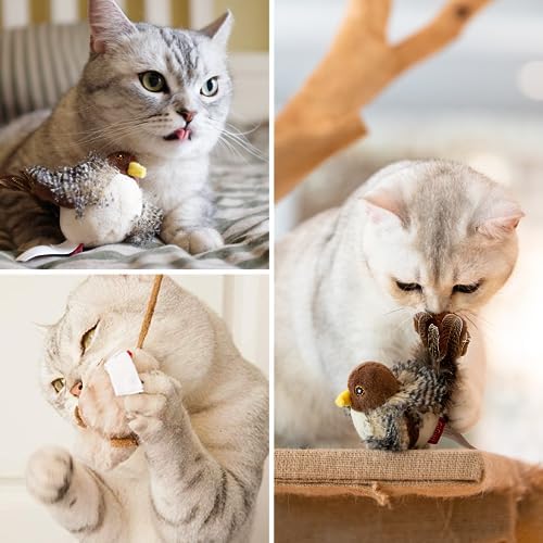Gigwi Automatic Cat Toys Pack, Interactive Electronic Squeaky Animals Bird and Mouse, Plush Toys for Cats to Play Alone, 2 Pcs