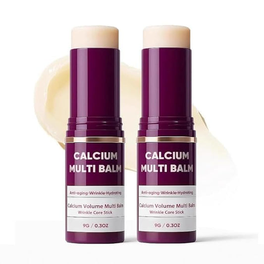 HWMS Cemenrete Calcium Multi Balm, Calcium Volume Multi Bal m, Wrinkle Core Stick, Korean Collagen Moisturing Stick, Anti-aging, Hydrating, Almond & Vitamin E for Eye Cream NeckLip Balm（2pcs）