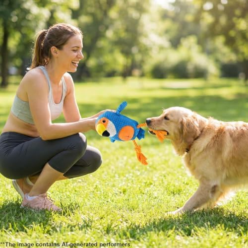 Blue Parrot Bird Dog Chew Toy, 11.0 in, Squeaker Rope Treat Toy