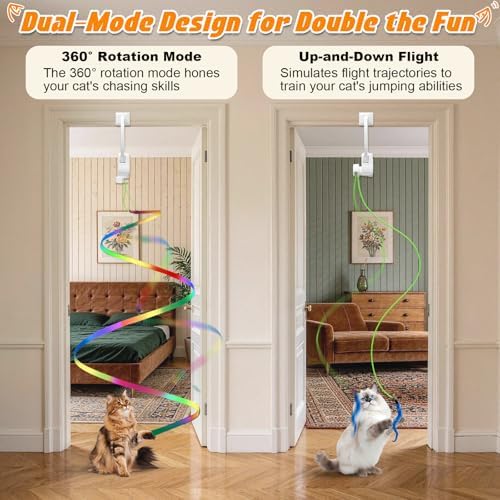 Automatic Interactive Cat Toy Rechargeable, Hanging Cat Toy, Cat Door Toy, Cat Enrichment Toys for Indoor Cats & Kitten, Doorway Electric Cat Teaser for Exercise, Boredom Relief & Fun Games