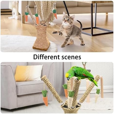 Hamiledyi Bunny Chew Toys Rabbit Rattan Grass Scratcher Climbing Tree Fun Tree Carrot Play Toys for Small Animal Guinea Pig Tooth Cleaning