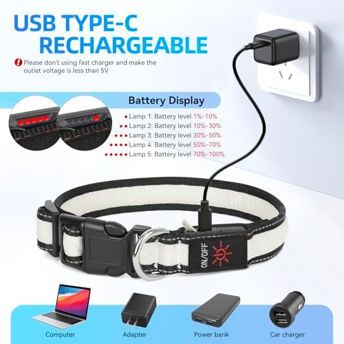 Flashseen Multicolor LED Light Up Dog Collar, RGB 9-Mode, USB Rechargable