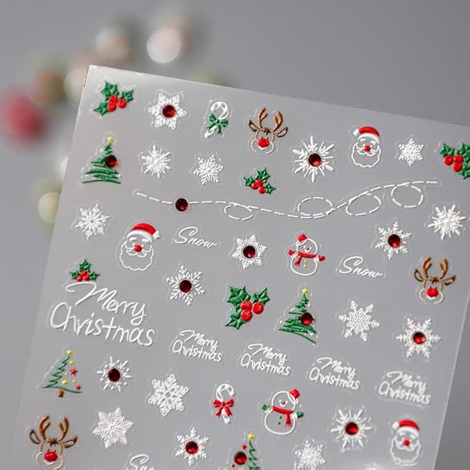 Christmas Nail Stickers for Nail Art, 5D Embossed Diamond Self-Adhesive Snowflake Nail Decals, Trees Nail Supplies Nail Art Design Accessories for Women and Girls Manicure DIY Decoration