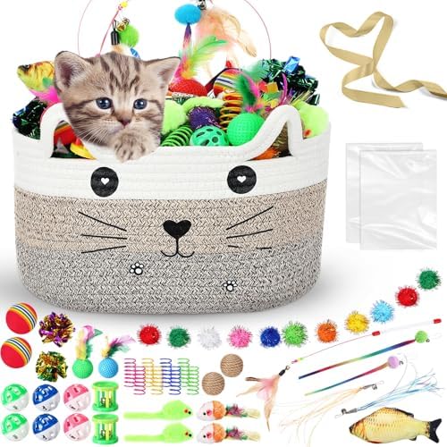 Zopeal 76 Pcs Cat Storage Basket Gift Toys Set, Brown