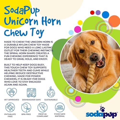 SodaPup Unicorn Horn – Durable Nylon Dog Chew Toy Made in USA from Non Toxic Pet Safe Food Safe Material for Aggressive Chewers, Mental Stimulation, Clean Teeth, Fresh Breath, & Problem Chewing
