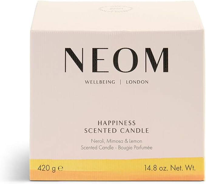 NEOM- Happiness Scented Candle, 3 Wick | Essential Oil Aromatherapy Candle | Neroli, Mimosa & Lemon | Scent to Make You Happy