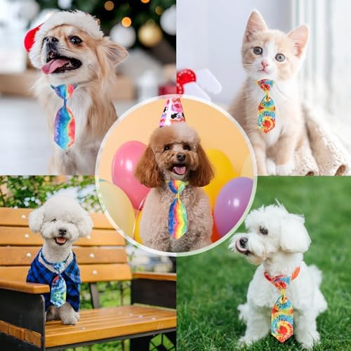 Wesiti 80 Pcs Dog Tie for Small Dogs Assorted Pattern Cat Tie Cat Collar Bows Bowtie Collar Bowtie for Small Medium Puppy Pet Photography Grooming Party(Vibrant Style)