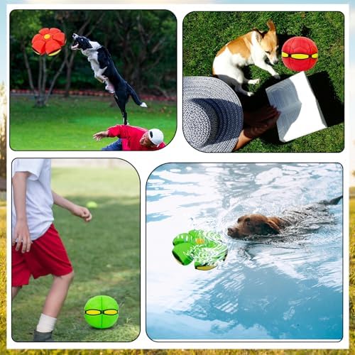 2PCS Magic Bouncing Ball, Magic Meta - Balls for Dog, Children Bouncing Ball, Flying Saucer Bouncy Balls, Parent-Child Interaction, Dual Form Freely Switchable, Doggy Disc with 3 Light Green and Blue
