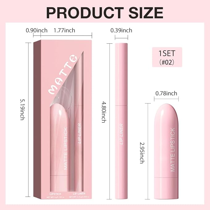 2 in 1 Matte Lipstick Lip Liner Pencil Set,Dark Red Waterproof Lip Stick Lip liner Combo for Old Women Long Lasting Lipstick,labiales mate 24 horas originales