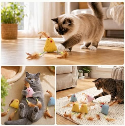 Corduroy Chick Cat Toys Catnip Feather Toys for Indoor Kittens