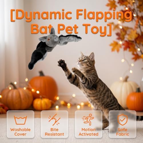 Flapping Bat Cat Toy, Interactive Self Play Pet Toy with USB Charging (B)