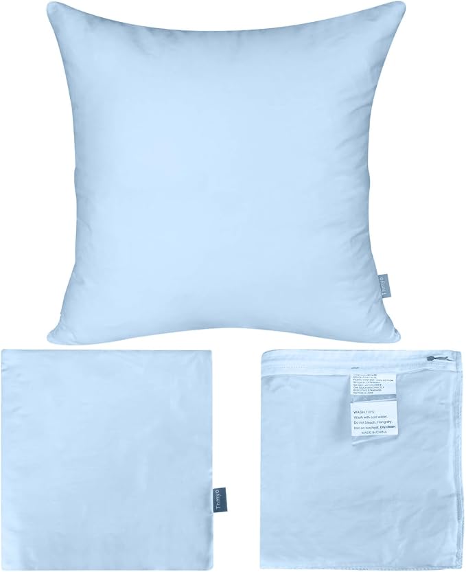 4-Pack 100% Cotton Comfortable Solid Decorative Throw Pillow Case,Thmyo Square Cushion Cover Pillowcase Sublimation Blank Pillow Covers DIY Throw Pillowcase for Sofa(18x18 inch/ 45x45cm,Light Blue)