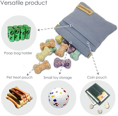 Raisingwell Dog Treat Pouch, Small Cotton Pocket Sized Training Holder, Hand Free Walking Fanny Bag with Carabiner, Self-Closing Pet Feed Snack Reward, Behavior Aids for Puppy Travel or Outdoor (Grey)