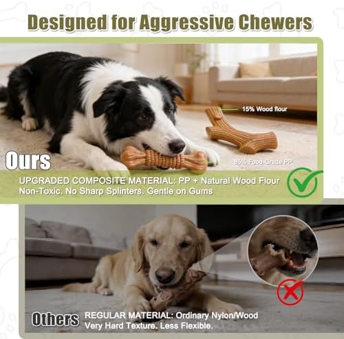SCHITEC Dog Chew Toys for Aggressive Chewers, [2 Pack] Tough Bone and Stick Set with Chicken Flavor, Long Lasting Durable Teething Toy for Medium Large Dogs