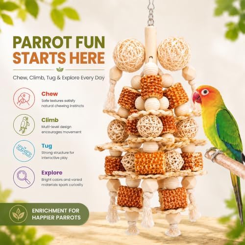 Bird Toys Natural Corn Cob Loofah Chew Toys for Small Medium Parrots