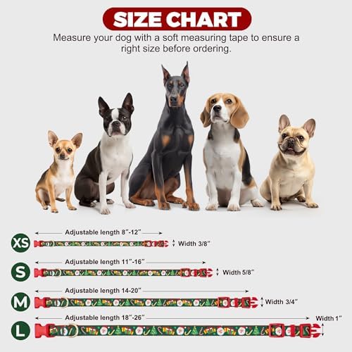 azuza Christmas Dog Collar Santa Print Xmas Pet Collar with Removable Red and Green Bowtie, Adjustable Dog Collar Accessories for Medium Dogs