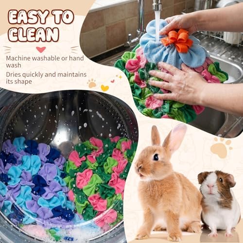 Yinkin 2 Pcs Rabbit Foraging Snuffle Mat for Small Animals Puzzle Toys Funny Interactive Nosework Feeding Mat for Bunny Hamsters Guinea Pigs Ferrets Chinchillas (17.7 x 9.8 Inches, Popular Styles)
