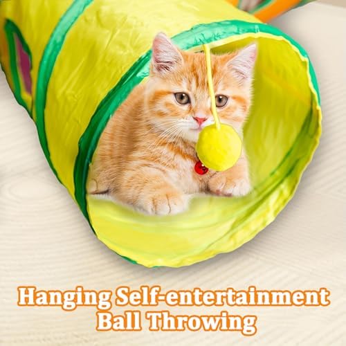 4-Way Large Cat Tunnel, H Shape Cat Tube Toy with Interactive Playing Balls, Peek Hole for Indoor Cats, Kitten, Kitty, Puppy, Rabbit (Multicolor)
