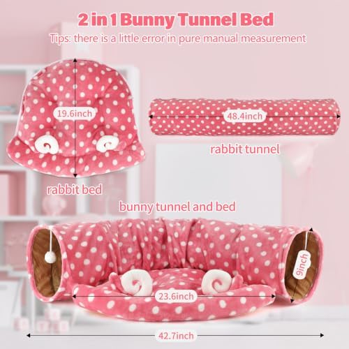 BWOGUE Bunny Tunnel Bed, 2-in-1 Collapsible Rabbit Tunnel Hideout with Mat