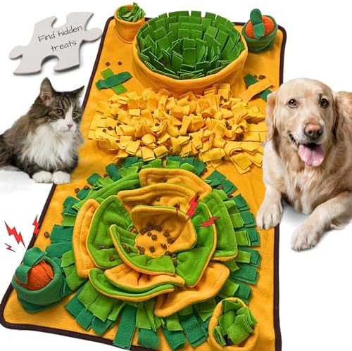 Snuffle Mat for Dogs, Cats and Small Pets, 34"X 19" Large Dog Snuffle Mat with Squeaky Plush Carrot Toy, Interactive Dog Puzzle Mat for Mental Stimulation and Boredom Buster…