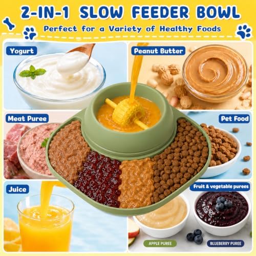 Slow Feeder Dog Bowls, Lick Mat & Interactive Rolling Ball, Dishwasher Safe