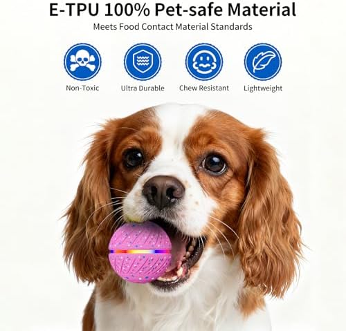 Interactive Automatic Dog Ball, Self-Moving Rolling Toy for Dogs, Chew Resistant E-TPU Material, IPX7 Waterproof, USB-C Rechargeable, Smart Vibration Sensor, Indoor & Outdoor (Pink)