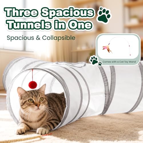 Love's cabin Cat Tunnel for Indoor Cats, 3-Way Collapsible Play Tunnel