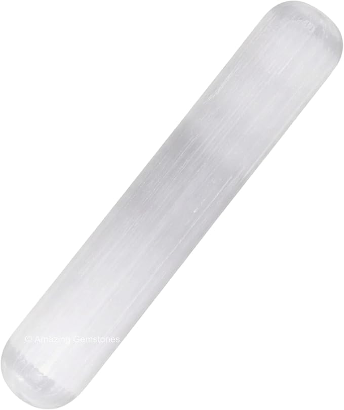 Amazing Gemstone Selenite Crystal Wand Massage Stick - Pelvic Wand Gua Sha for Adults - Crystals and Healing Stones Massage Wands for Adults Gifts (Smooth)