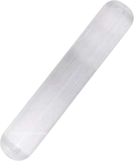 Amazing Gemstone Selenite Crystal Wand Massage Stick - Pelvic Wand Gua Sha for Adults - Crystals and Healing Stones Massage Wands for Adults Gifts (Smooth)