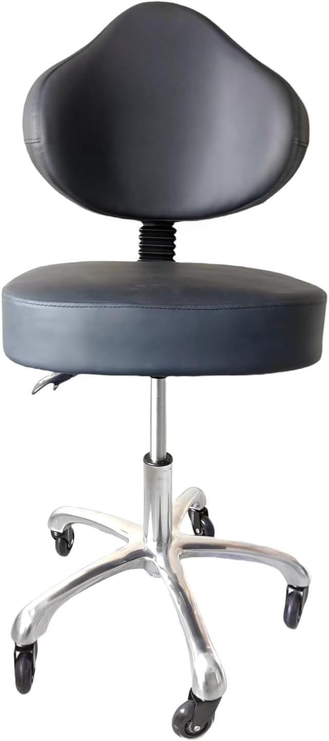 Rolling Stool Heavy Duty Super Soft Seat Cushion 360°Swivel Supported Backrest Adjustable Height Upgraded Salon Stool Chair,Tattoo Facial Massage Spa Medical Home Office Black