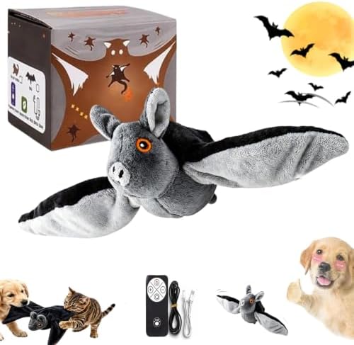 Flying Bat Dog Toy, Touch Activated Flapping Wings Interactive Pet Teaser, Motion Sensor Electric Squeaky Bird Doll for Aggressive Chewers Cats Puppy (B)