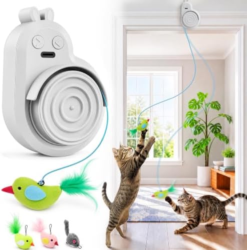 Interactive Cat Toys for Indoor Cats - Automatic Flying Bird Feather & Mouse Wand Enrichment Toy, Hands-Free or Handheld USB-Rechargeable Safe Play Chase Exercise for Bored Kittens and Adult Cats
