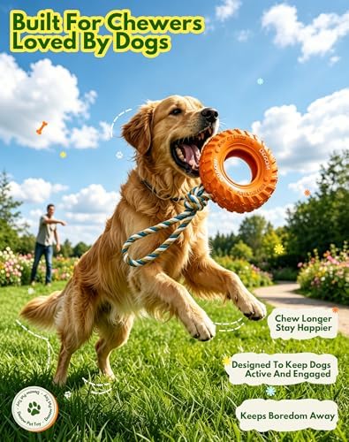 Dog Chew Tire Toy, Tether Natural Rubber Puppy Teething Toy-6.3'' Orange