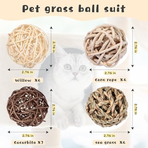 Skylety 15Pcs Bunny Chew Balls Grass Toys for Rabbit Guinea Pig Hamster