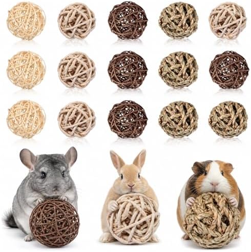 Skylety 15Pcs Bunny Chew Balls Grass Toys for Rabbit Guinea Pig Hamster
