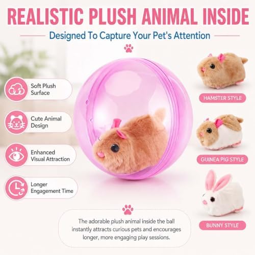 Self-Rolling Interactive Cat Ball Toy, Automatic Moving 360° Electric Pet Rolling Ball with Smart Obstacle Avoidance, Fun Interactive Pet Ball for Cats Dogs Chasing, Realistic Plush Animal Inside，A