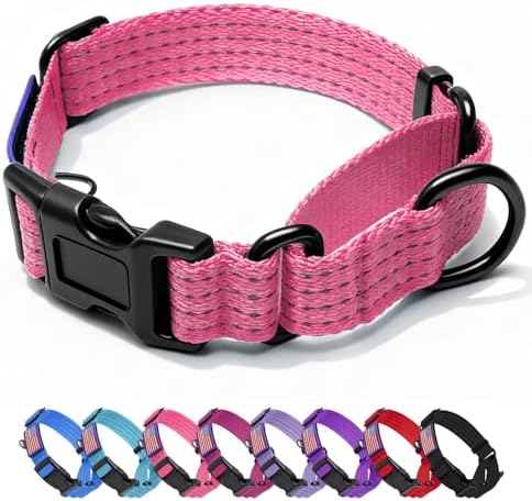 Martingale Dog Collar Reflective NO Pull with USA Flag, L,Pink