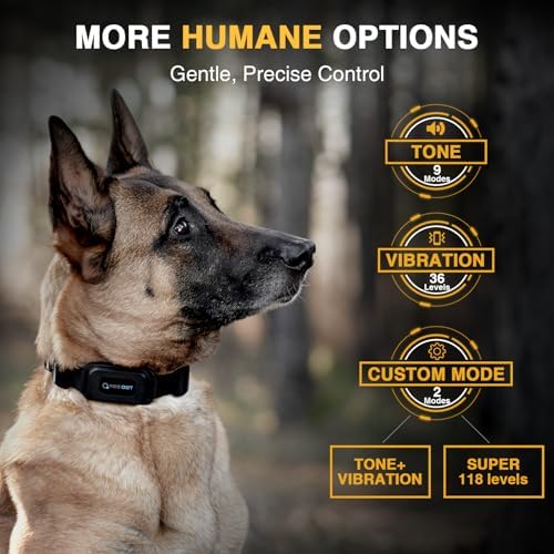 ABBIDOT Shock Collar for Dogs（5-120 lbs）- 4500 FT Dog Training Collar with Remote, IPX7 Waterproof with 6 Training Modes, Beep, Vibration, Safe Shock, Enhanced Night Light, Rechargeable E-Collar