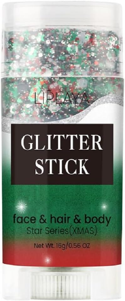 Face and Body Glitter Stick,Sparkling Neon Accessories Outfit Party Holographic Sequins Paint Mardi Gras Hair and Body Glitter Gel Makeup. (Red &Green & White)