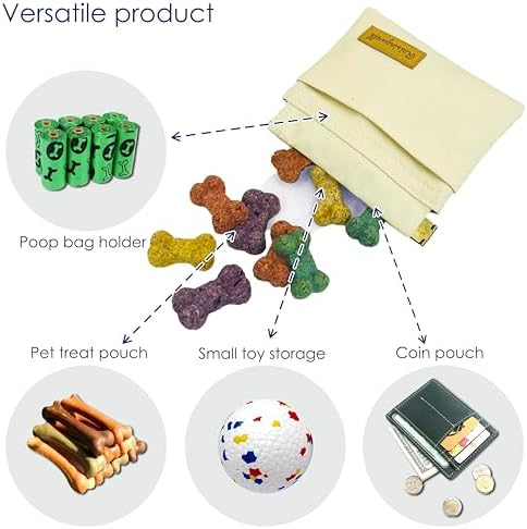 Raisingwell Dog Treat Pouch, Lvory Pocket Sized Pet Training Pouch, Cotton Fabric, Hand Free Dog Walking Bag with Carabiner, Self-Closing Pet Feed Snack Reward, for Puppy Travel or Outdoor Use
